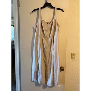 Old Navy Linen Blend Smocked Bodice Midi Dress Beige Tan Size 2X Cottagecore